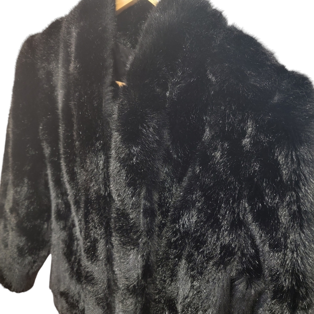 Vintage Xcentrix Women's Faux Fur Coat Black Formal Cropped Winter Jacket - Picture 12 of 16